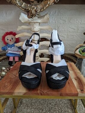 Jessica Simpson Black Suede Wedge Sandals with Ankle Strap